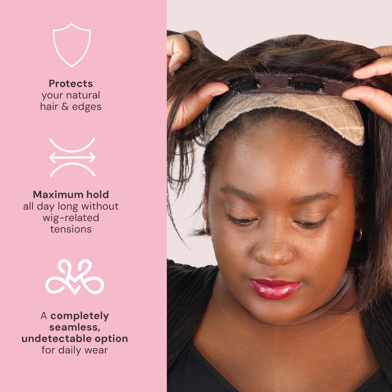 MILANO COLLECTION Glueless Top Grip for Hair Topper & Wiglets, Adjustable Translucent Strap with Side Openings, Top Headband for Your Wig or Topper, Includes Clips, Beige, Large - Image 5